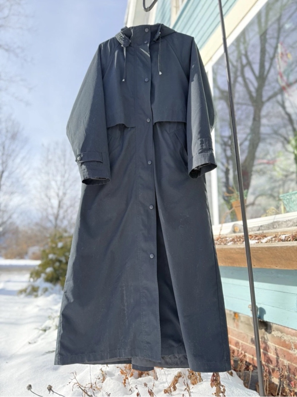 REAL VINTAGE L.L. Bean Long Black Hooded Trench Coat